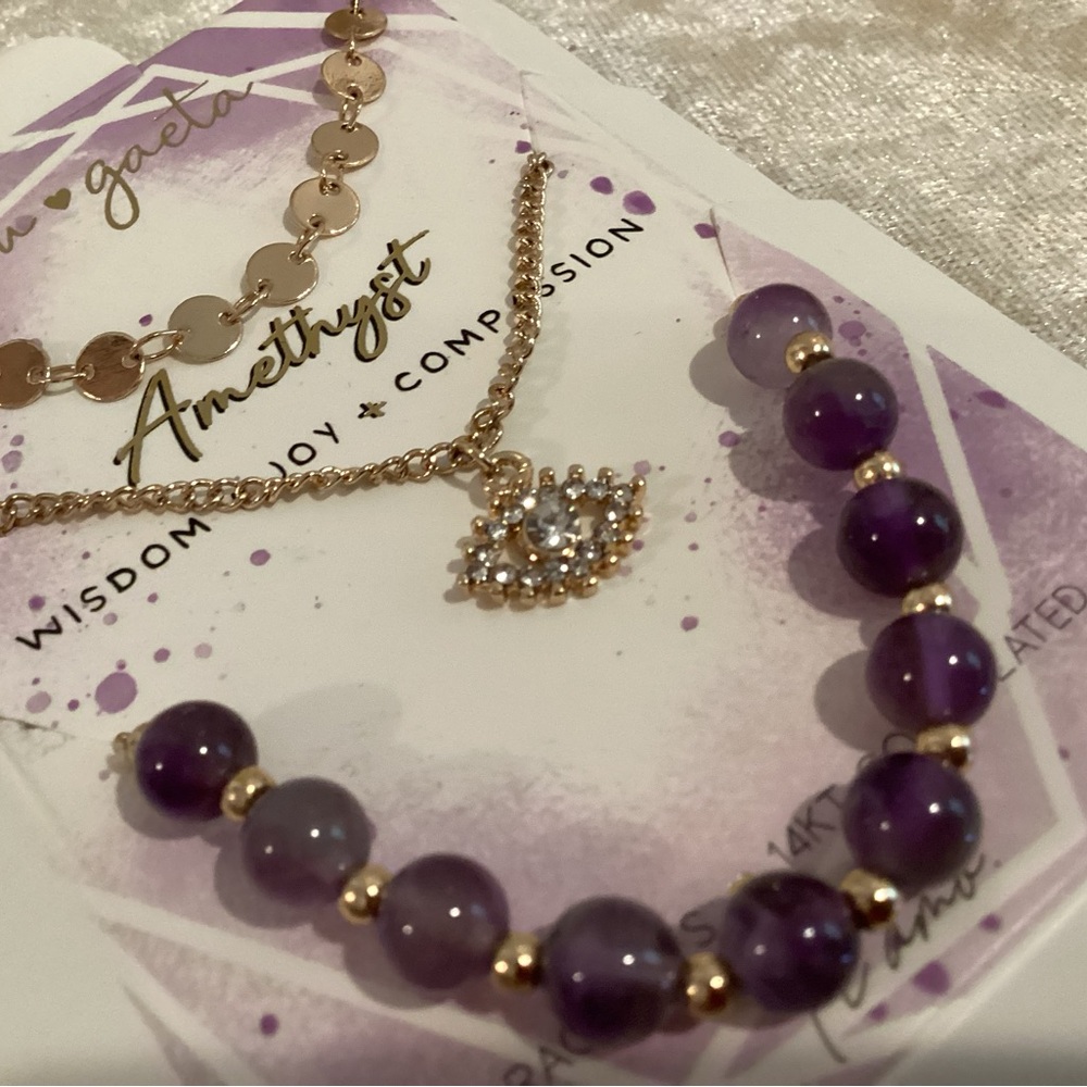 Pretty amethyst stone bracelet and necklace set